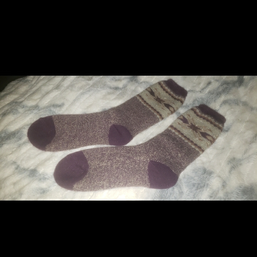 Muk Luks Purple and Tan Knit Socks